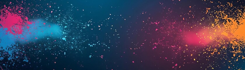 Vibrant abstract background with colorful splashes of pink, blue, and orange on a dark gradient design, perfect for creative and artistic uses.