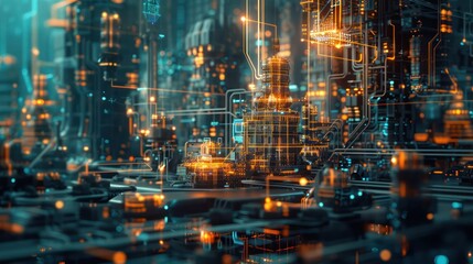 Fototapeta premium futuristic depiction of a corporate restructuring process, visualized as a complex digital transformation