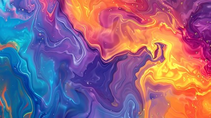 Energetic flow of neon-colored liquids in an abstract formation. Explosions of colorful liquid droplets on a clear, transparent background