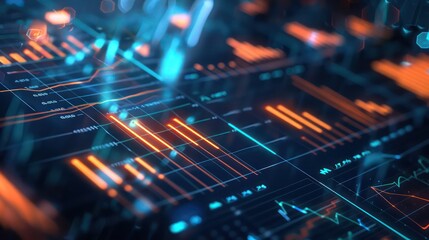high-detail visual representation of a financial stability report, with glowing indicators and detailed analytics
