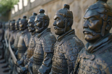Rows of ancient warrior statues, impeccably lined up, exude an aura of history and strength.