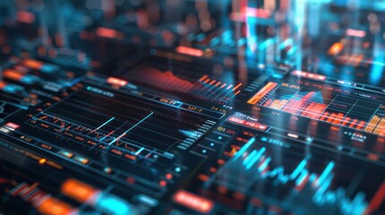 Close-up of a sophisticated corporate investment analysis tool, with digital layers peeling back to reveal depth in data