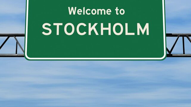 Welcome to Stockholm sign with blue sky background
