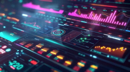 Fototapeta premium High-resolution visualization of a corporate finance dashboard, with interactive graphs and indicators glowing under a sleek, futuristic interface