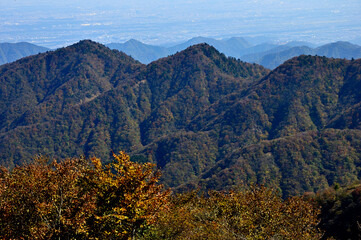 紅葉の丹沢　蛭ヶ岳山頂より丹沢三峰を望む
