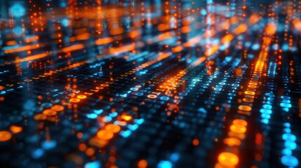 Fototapeta premium Close-up view of a financial data encryption process, visualized as a stream of glowing secure codes