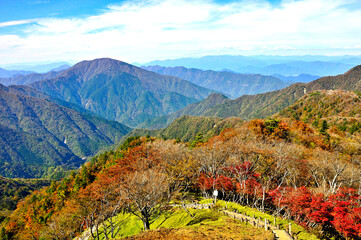 秋の丹沢山地　紅葉の蛭ヶ岳に大室山
