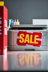 White Office Printer With Red Sale Sign