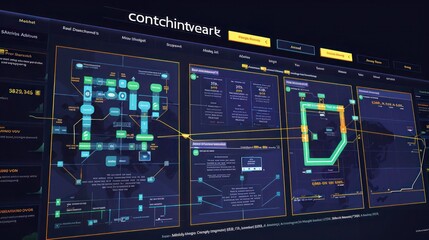 interactive screen showing a treasury's cash conversion cycle with detailed step-by-step flowcharts