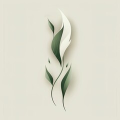 Minimalist Green Leaves on Beige Background