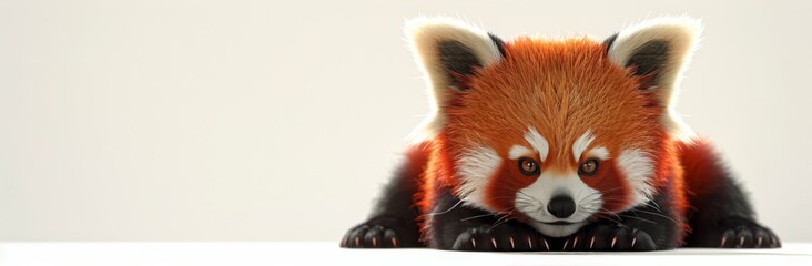 Obraz premium Cute Red Panda Cub Posing Against White Background