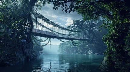 Fototapeta premium image of a financial bridge over a digital river, symbolizing the connection between past investment strategies and future returns