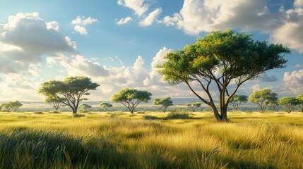 Obraz premium African savannah with acacias generative ai