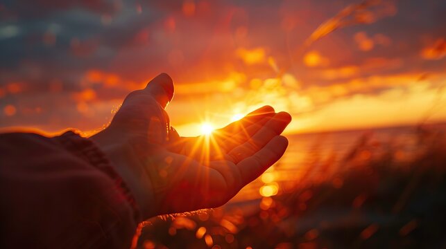 Help hand on sunset background