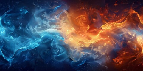 Abstract Digital Art With Blue and Orange Swirls