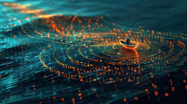 abstract representation of financial forecasting and budgeting, depicted as a navigator plotting a course through a sea of numbers