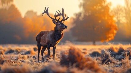 Peaceful red deer in the soft light of dawn