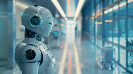 Documentary Photo of AI in Healthcare, in a Hospital Setting, with Soft Natural Lighting, from a Candid Angle, Illustrating the Integration of Technology and Medicine