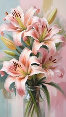 Bouquet of colorful flowers painting for canvas print.