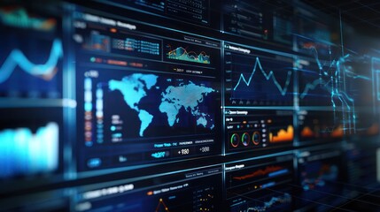 Fototapeta premium high-definition screen showing a real-time monitoring system for global financial compliance in a corporate treasury
