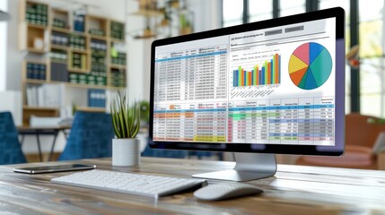 high-definition image of a treasury managera??s desktop, with spreadsheets open showing cash management strategies