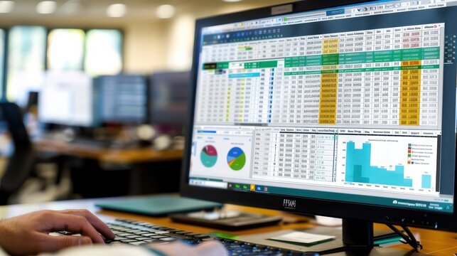 high-definition image of a treasury managera??s desktop, with spreadsheets open showing cash management strategies