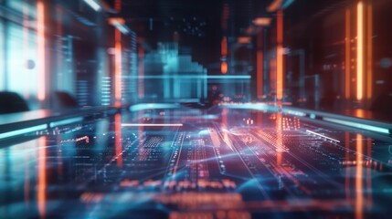 futuristic representation of a treasury's strategic planning session, visualized through a holographic data stream