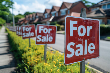 Obraz premium A row of red signs reading 