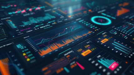 futuristic financial risk management console with interactive graphs on market risks and investments
