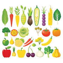 Fresh vegetable food icon set vector generated by ai