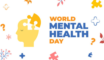 Fototapeta premium World Mental Health Day Awareness Poster With Puzzle Pieces of brain emphasising mental health awareness and support.