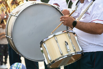 Fototapeta premium a police choir playing drum during a march at state events