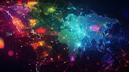 Obraz premium digital map highlighting global capital investment routes and emerging markets in vibrant colors