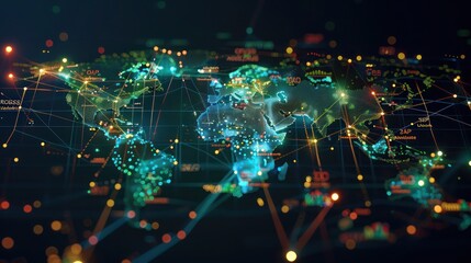 digital financial ecosystem map for a multinational corporation, detailing interlinks between different markets and currencies