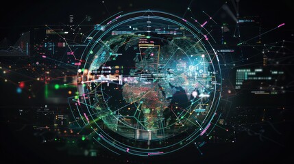 Obraz premium digital financial ecosystem map for a multinational corporation, detailing interlinks between different markets and currencies