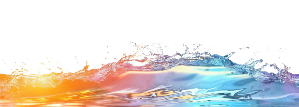 Water Wave with Sunset Reflections. A picturesque water wave reflecting vibrant sunset colors, creating a vivid and serene scene, isolated on a transparent background. PNG File,