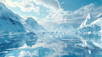 Antarctic landscape with glaciers and shiny ice generative ai