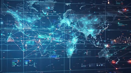 detailed digital map showing global financial markets and data points highlighted for analysis