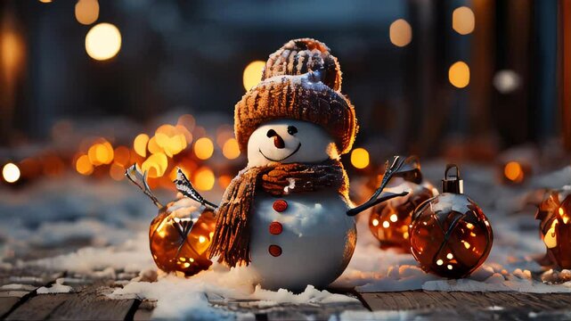 Christmas beautiful snowy winter snowman for Christmas and New Year