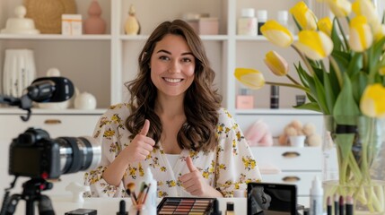 The vlogger with makeup essentials