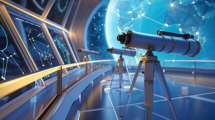 conceptual financial observatory, with telescopes aimed at distant economic constellations and predicting financial cycles