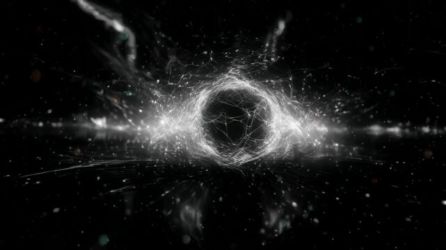 Energy ball explosion with alpha channel black and white background. Energy collection in black and white dark space. Universe galaxy cosmic wallpaper. 4K
