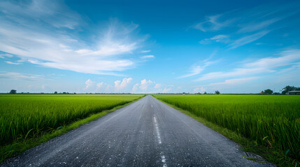 Fototapeta premium A long road with a clear blue sky above it