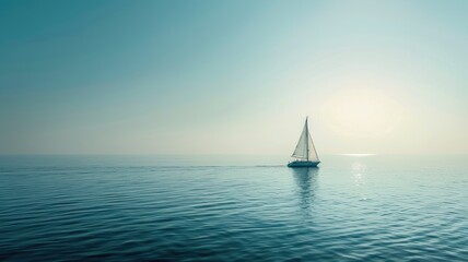 Fototapeta premium Sailboat gliding on calm sea under clear sky