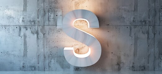 Luminous Letter S on Concrete Wall