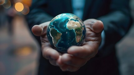 Fototapeta premium The Earth in hand of businessman. Concept for global business, communications, politics or environmental conservation