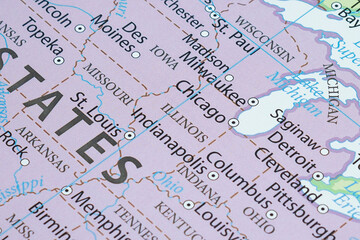 Macro photography of Illinois state of United States of america political map with most important...