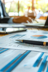 financial reporting and audit concept. Financial charts statements, calculators, analysts. High quality photo