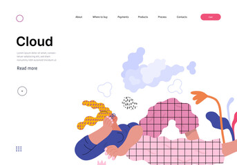 Life Unframed: Cloud dreamer -modern flat vector concept illustration of a girl watching clouds. Metaphor of unpredictability, imagination, whimsy, cycle of existence, play, growth and discovery