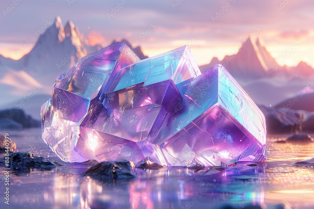 Canvas Prints Sparkling amethyst crystals in a serene snowy mountain landscape capturing natural beauty and tranquility